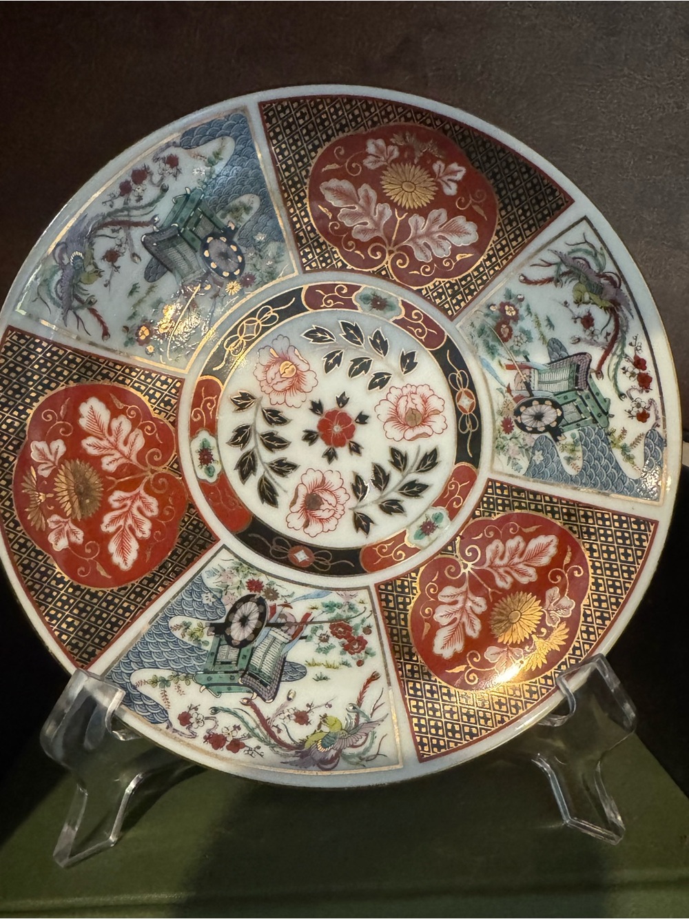 Vintage Japanese Imari 6.5" Decorative Plate - Rickshaw & Floral Panel - Picture 2 of 3